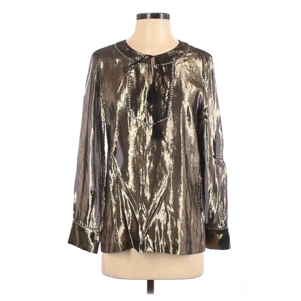 J. Crew Women's Gold Lame Tunic With Tassel Tie Size 4